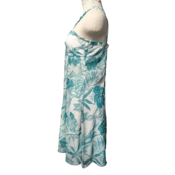 Specklers Womens Tropical Floral Sundress White Teal Cross-Strap Size Large Summ - Picture 5 of 8